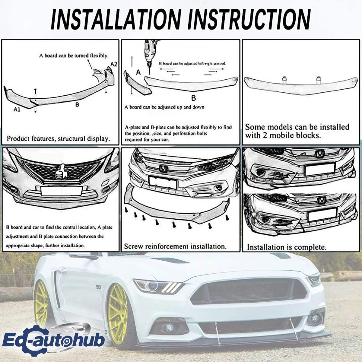 For Dodge Charger RT SRT SXT 2015-2022 Front Bumper Lip Splitter Spoiler Performance Glossy Black Painted