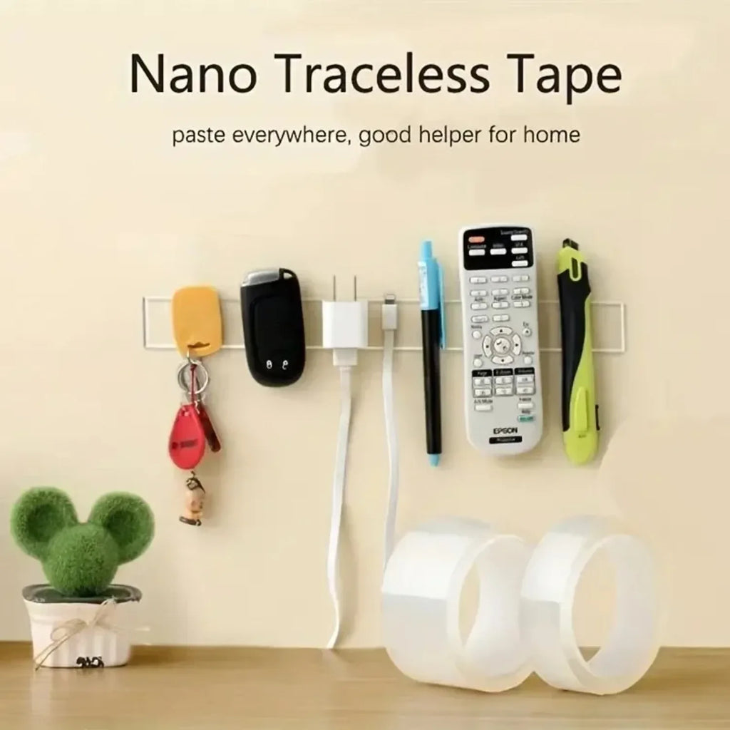 1 Roll Transparent Double Sided Nano Tape, Reusable Waterproof Wall Adhesive Strips, Heat Resistant for Home Improvement