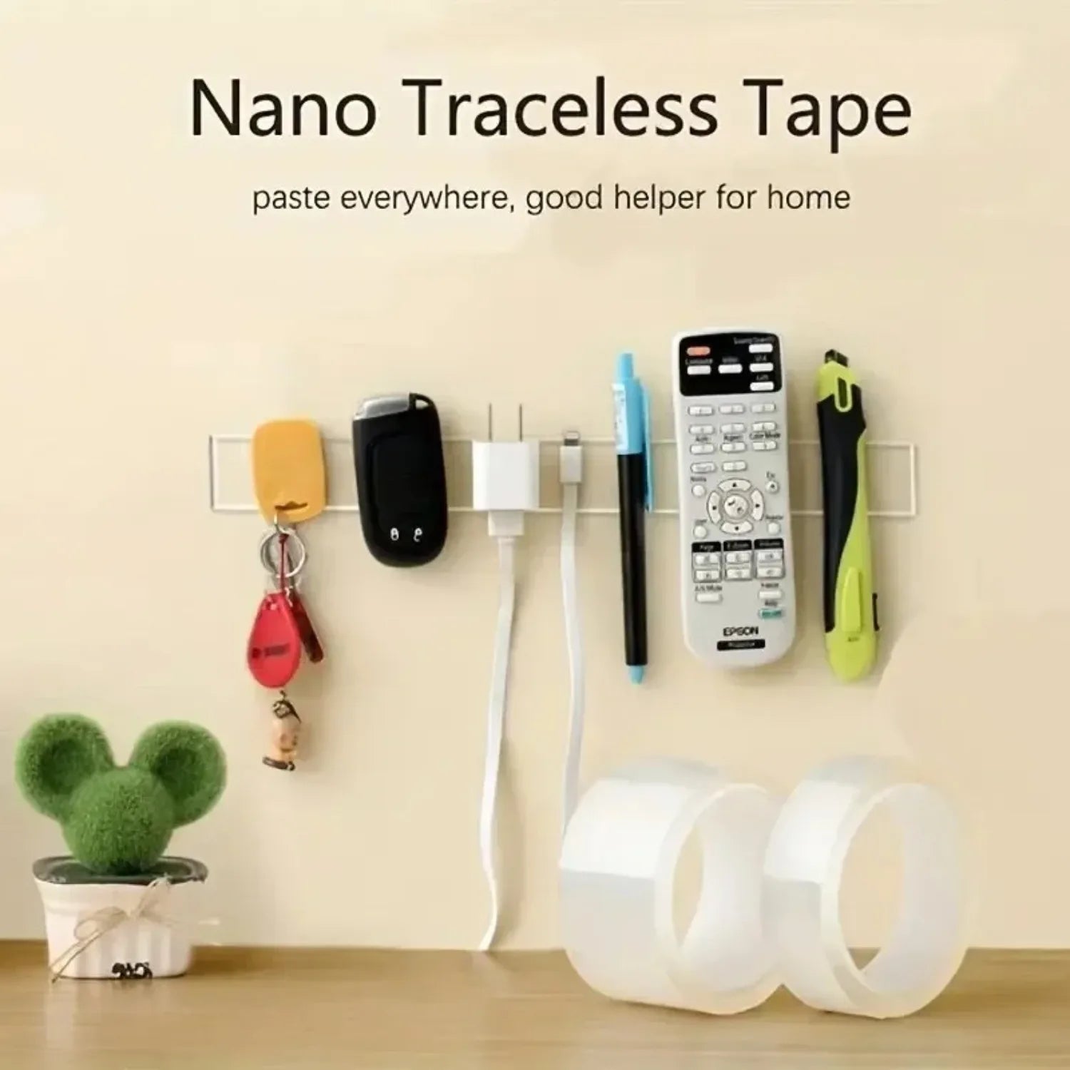 1 Roll Transparent Double Sided Nano Tape, Reusable Waterproof Wall Adhesive Strips, Heat Resistant for Home Improvement