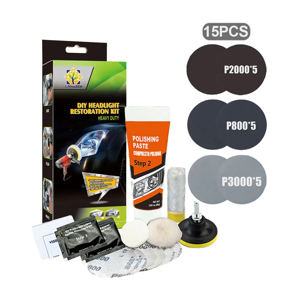 Professional Car Headlight Restoration Kit - Remove Yellowing & Scratches, Long Lasting Polish for Car/Motorcycle/ATV Lights