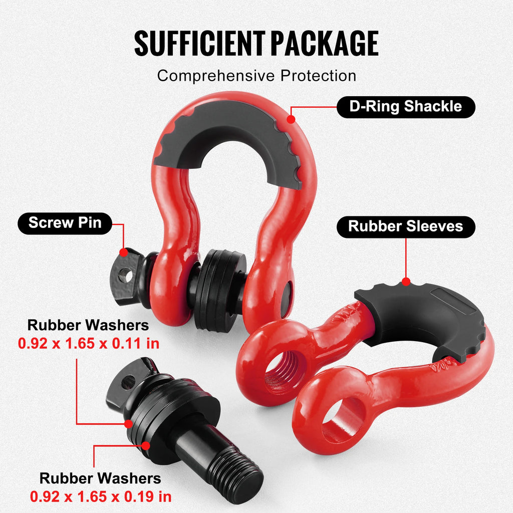 SucceBuy 2Pcs 3/4" D-Ring Shackle 62832lb Break Strength Bow Shackles with Isolator & Washers for Jeep Off-Road Vehicle Recovery