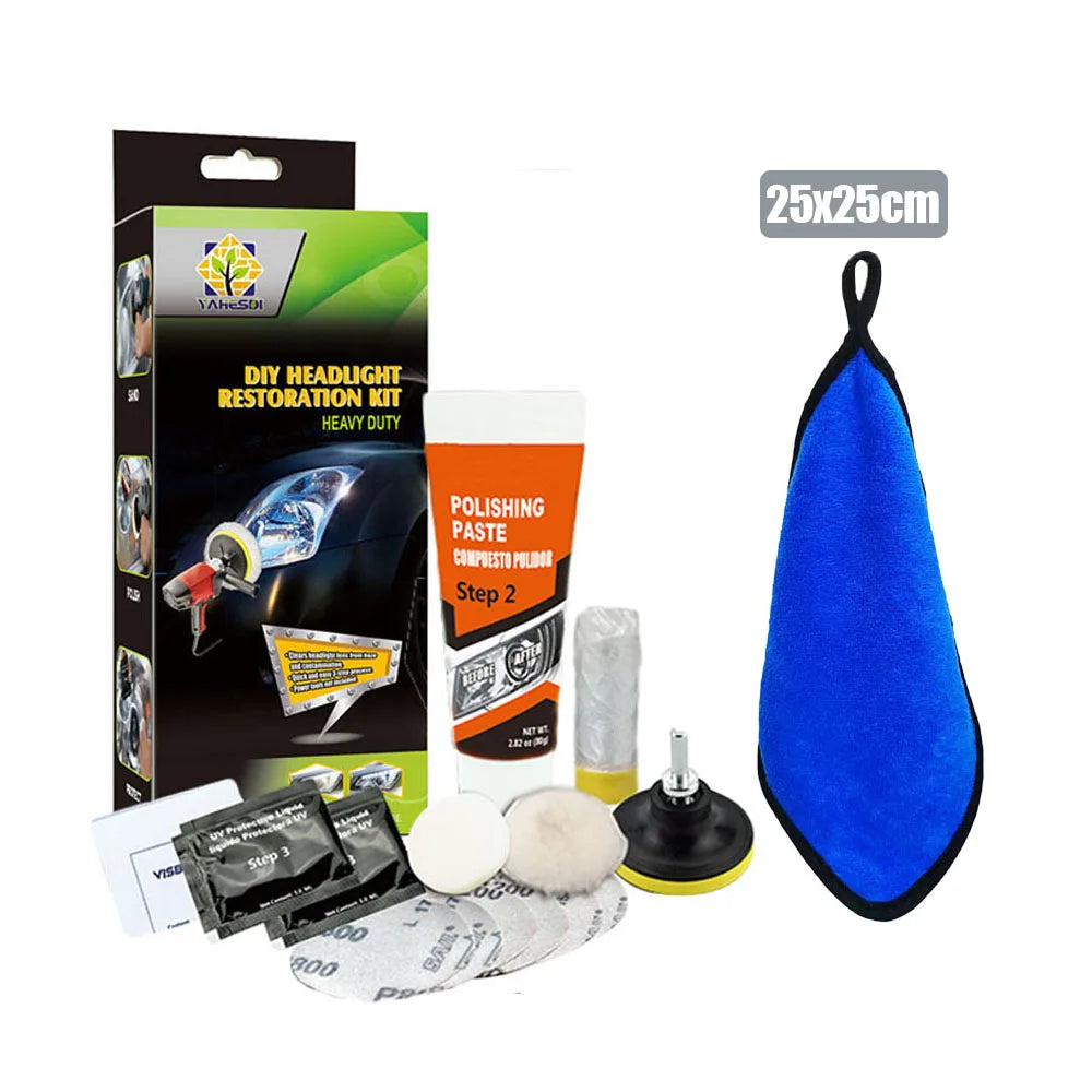 Professional Car Headlight Restoration Kit - Remove Yellowing & Scratches, Long Lasting Polish for Car/Motorcycle/ATV Lights