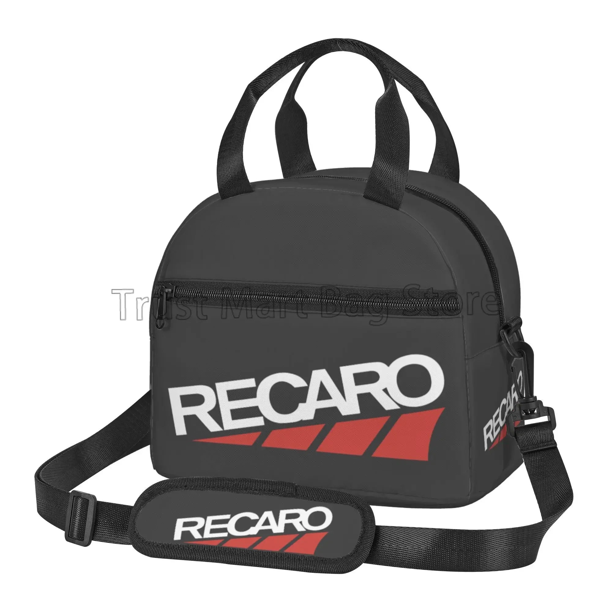 Recaros Logo Print Lunch Bag with Shoulder Strap Insulated Tote Bag for Office Food Storage Portable Thermal Cooler Bento Box