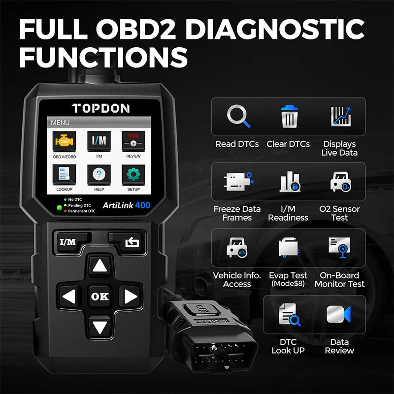 أداة تشخيص الماسح الضوئي Topdon AL400 OBD2 قارئ الكود أداة إصلاح السيارة Clear Artilink400