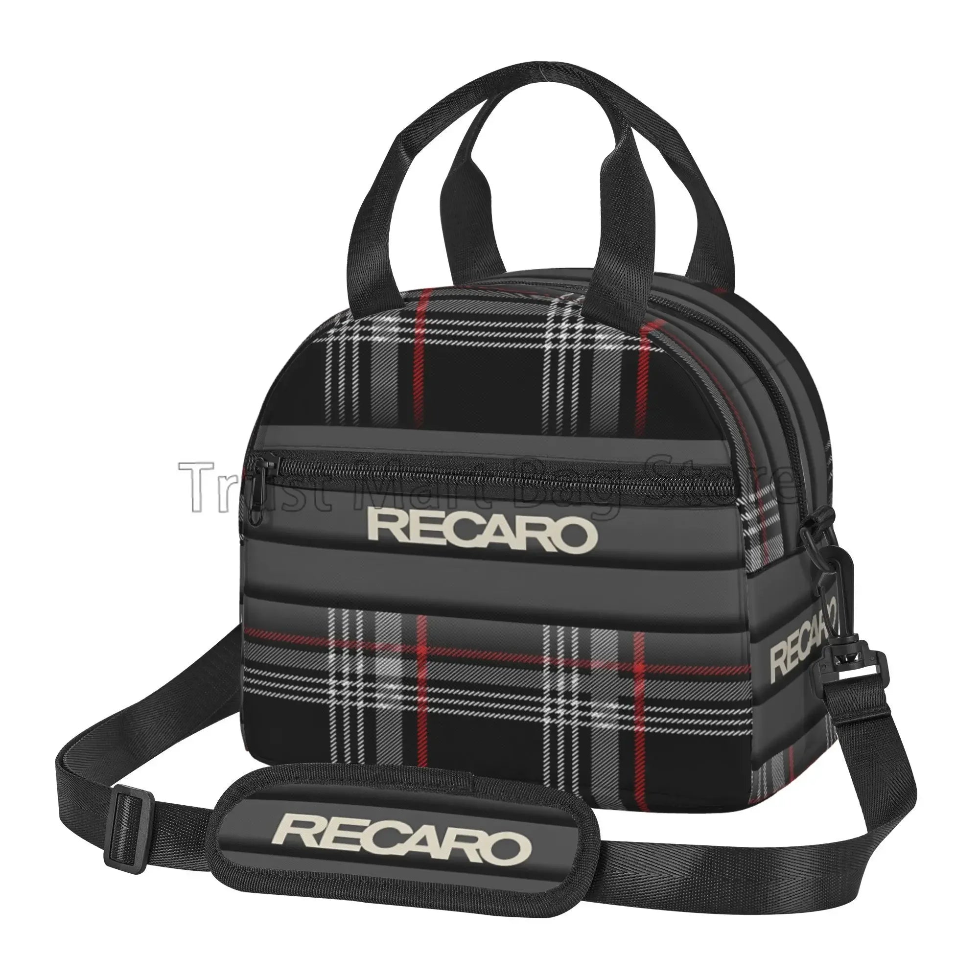 Recaros Logo Print Lunch Bag with Shoulder Strap Insulated Tote Bag for Office Food Storage Portable Thermal Cooler Bento Box