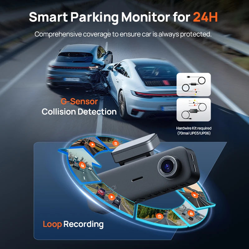 كاميرا داش 70mai t800e ثلاثية القنوات أمامية 4k + خلفية 1080p + داخلية 1080p HDR فائقة السعة GPS واي فاي 6 70mai t800e تحكم صوتي