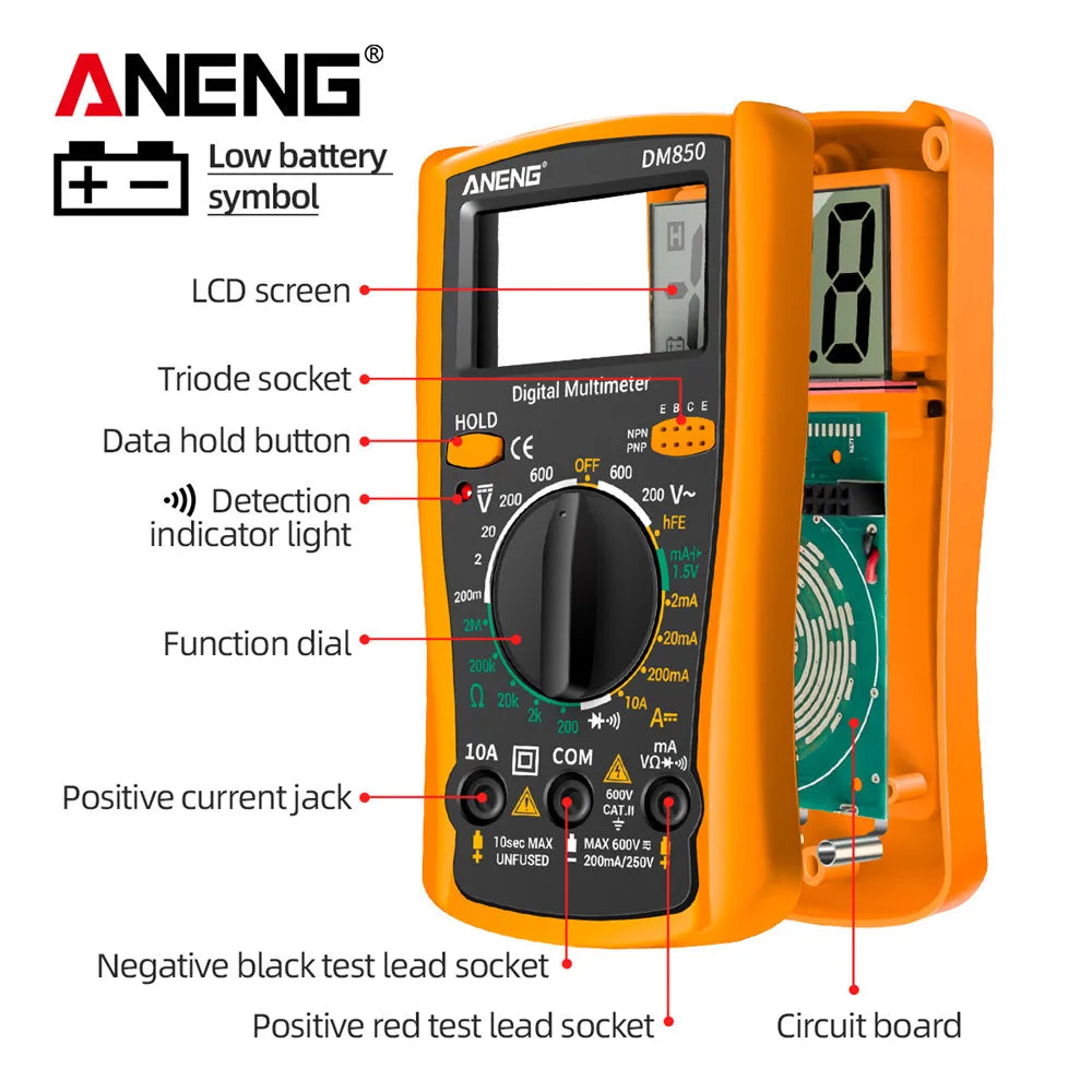 جهاز قياس رقمي ANENG DM850 متعدد المترات أوتوماتيكي احترافي 1999 عداد أوتوماتيكي للتيار المتردد/المستمر، جهاز اختبار الفولتية، أداة الكشف عن تيار الأمبير وأوم