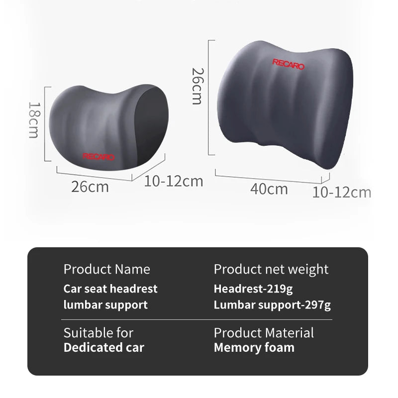 Memory Foam Car Logo Seat Headrest Lumbar Support Neck Cushion For Racing Recaro