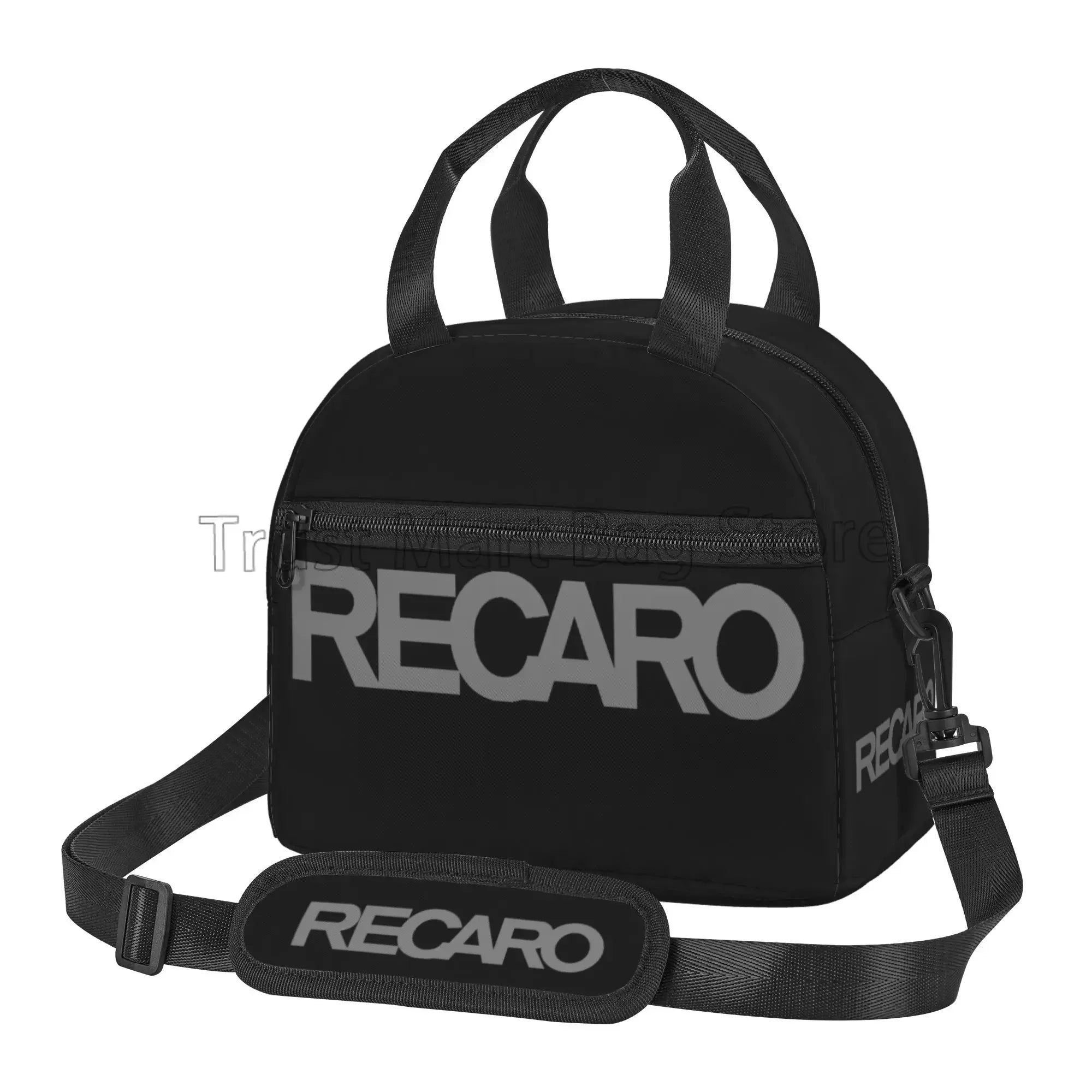 Recaros Logo Print Lunch Bag with Shoulder Strap Insulated Tote Bag for Office Food Storage Portable Thermal Cooler Bento Box