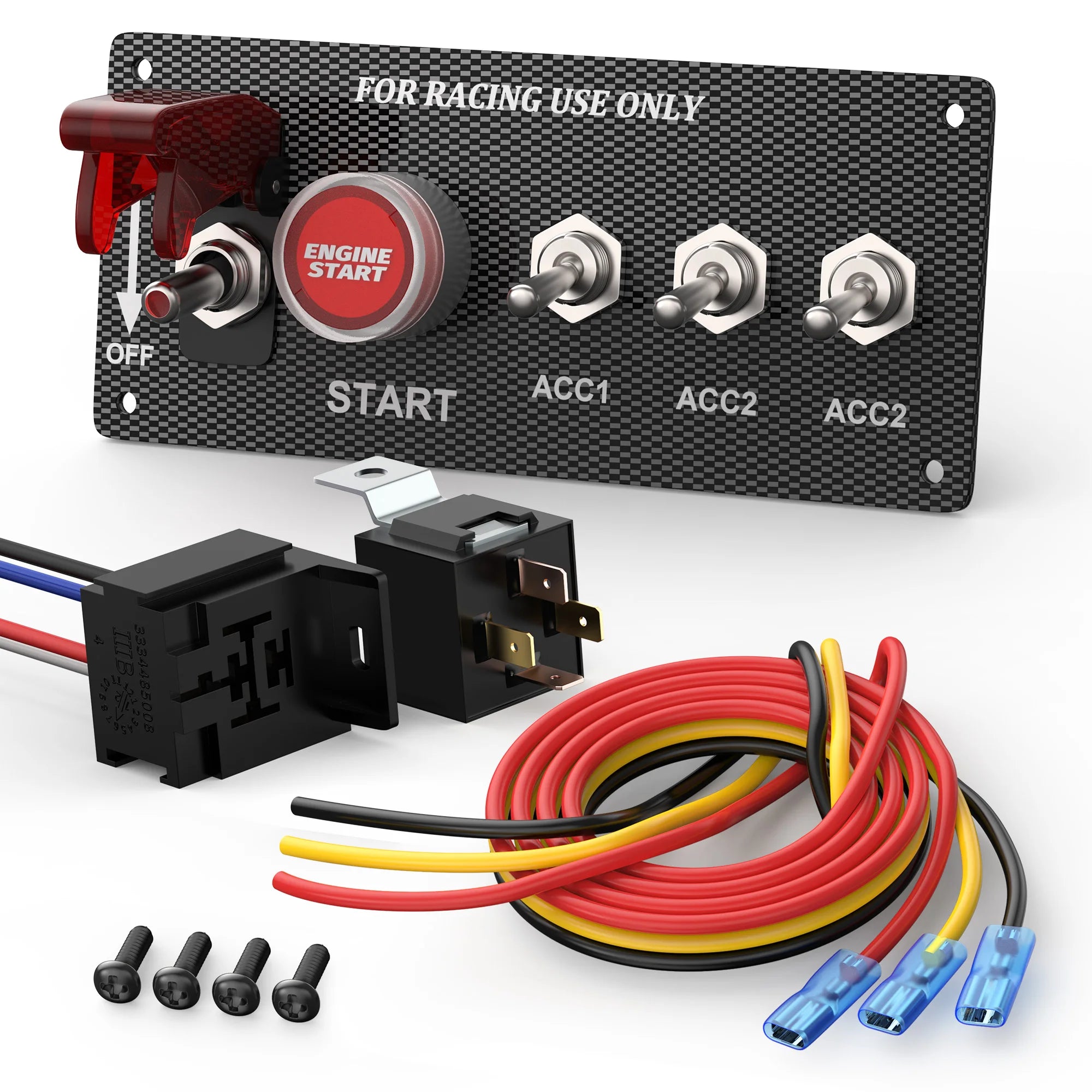 لوحة مفاتيح إشعال لسيارة السباق DaierTek 12V، لوحة مفاتيح تشغيل/إيقاف المحرك، أزرار دفع الإشعال، مفتاح تبديل LED من الكربون للشاحنات