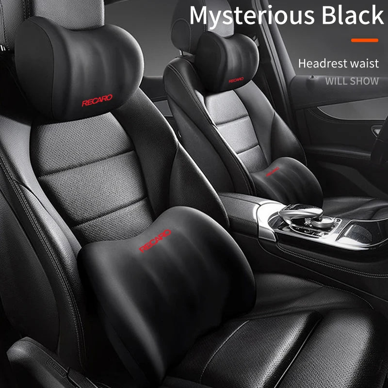 Memory Foam Car Logo Seat Headrest Lumbar Support Neck Cushion For Racing Recaro