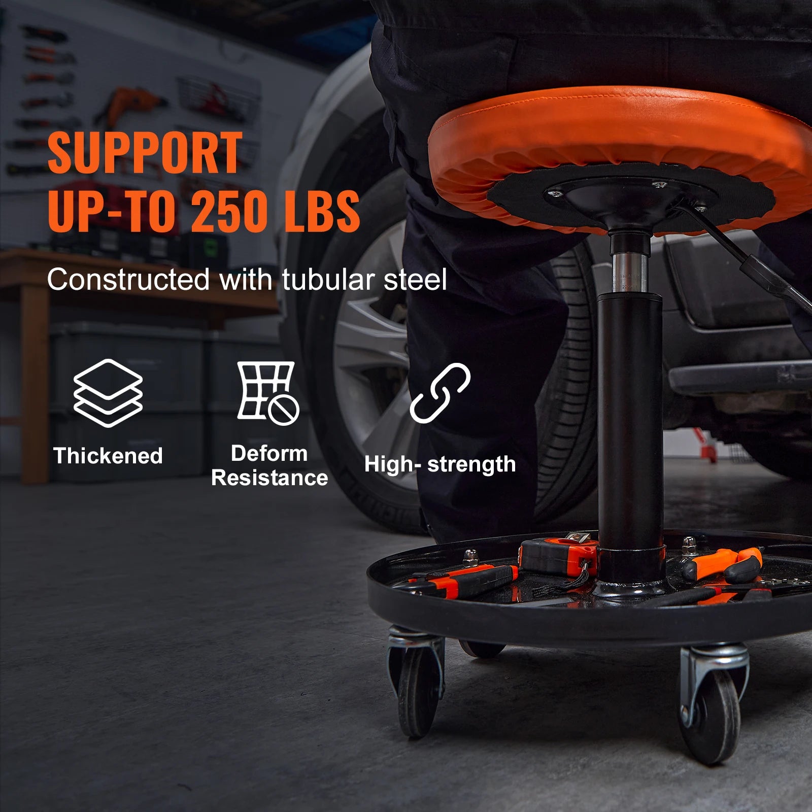 SucceBuy Mechanic Stool 250 LBS Rolling Pneumatic Creeper Garage/Shop Seat Padded Rolling Workshop Stool for Garage Auto Repair